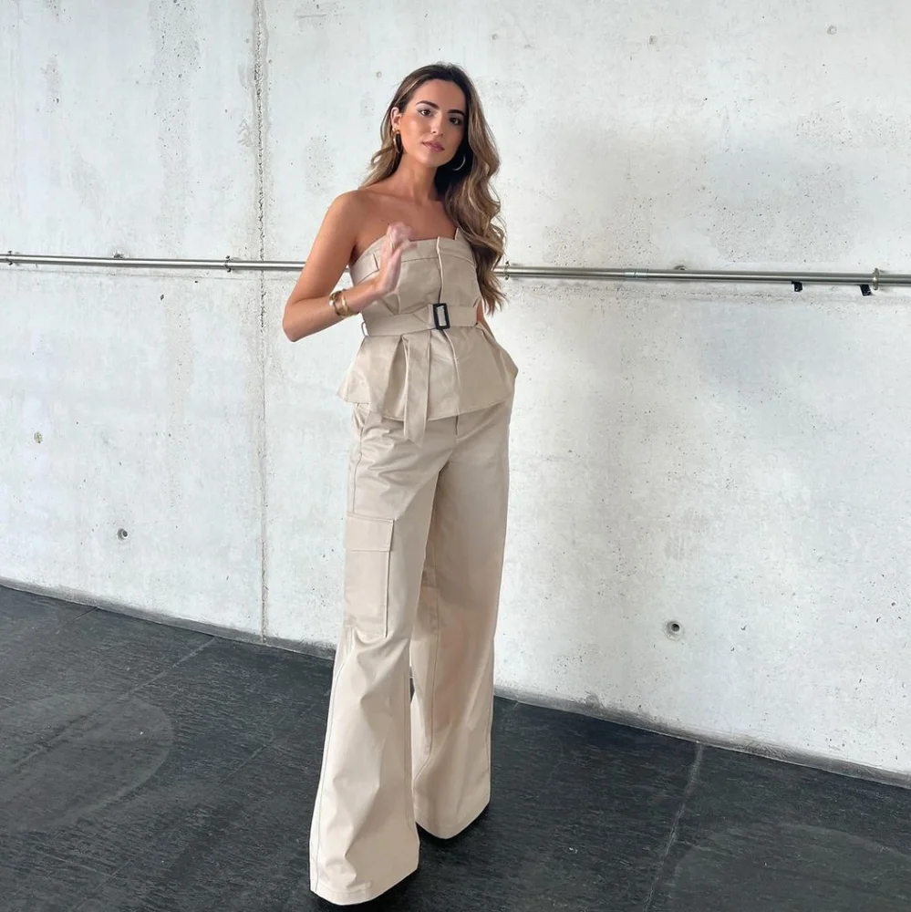 Zara Wide Pants Light Beige Size L